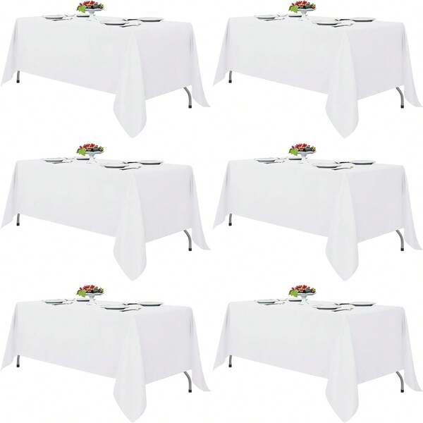 6 Pack Rectangle Tablecloth 60X102 Inch White Table Cloth Stain And Wrinkle Resistant Washable Polyester Fabric Table Cover For Party, Wedding And Banquet Decoration